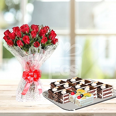 24 Red Roses with 12 Pastries - PC Hotel