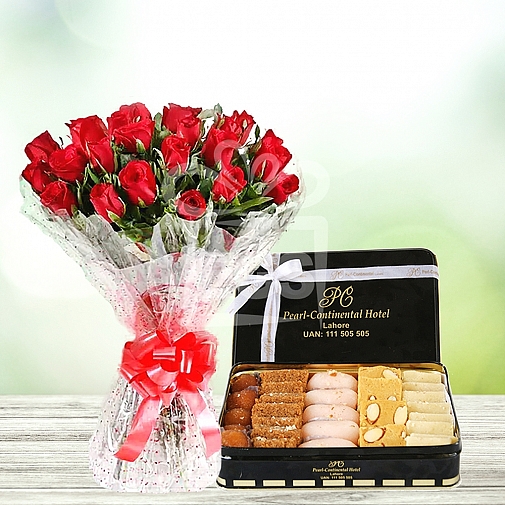 24 Red Roses with 4KG Mithai - PC Hotel