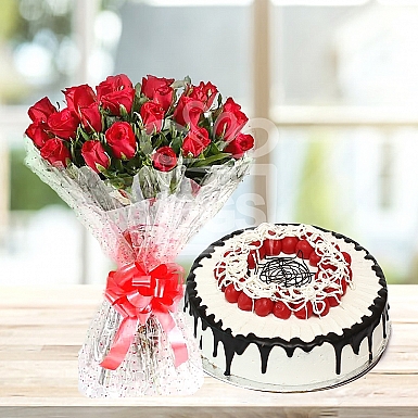 24 Red Roses with 4Lbs Cake - Avari Hotel