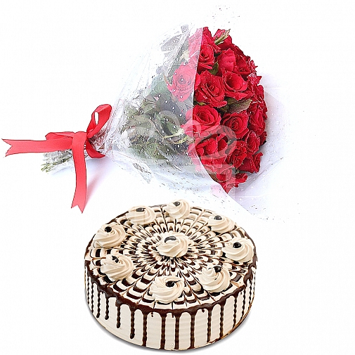 Flowers Bouquet with 2Lbs Cake - Hobnob Bakers