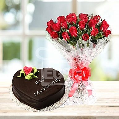 2lbs Eid Day Cake with 24 Red roses