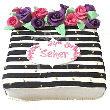 3lbs Black and White Stripes Floral Cake - Armeen