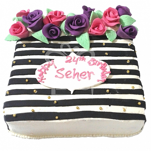 3lbs Black and White Stripes Floral Cake - Armeen