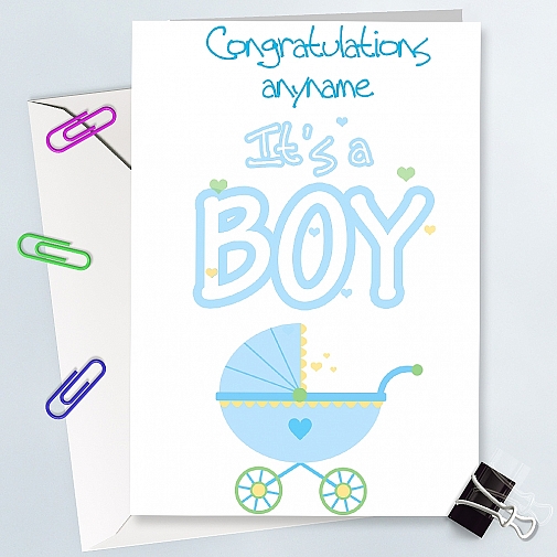 Congratulation On Boy  With Craddle - Personalised Cards