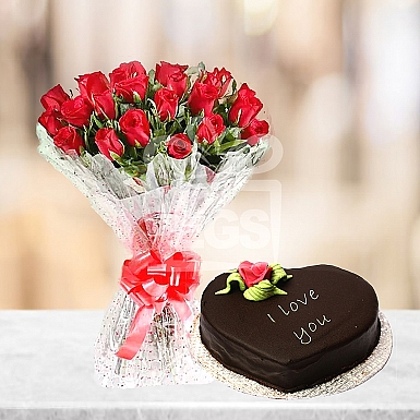 Chocolate heart and flowers