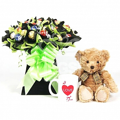 Ferrero Lindt Bouquet With Bear and Love You Mug