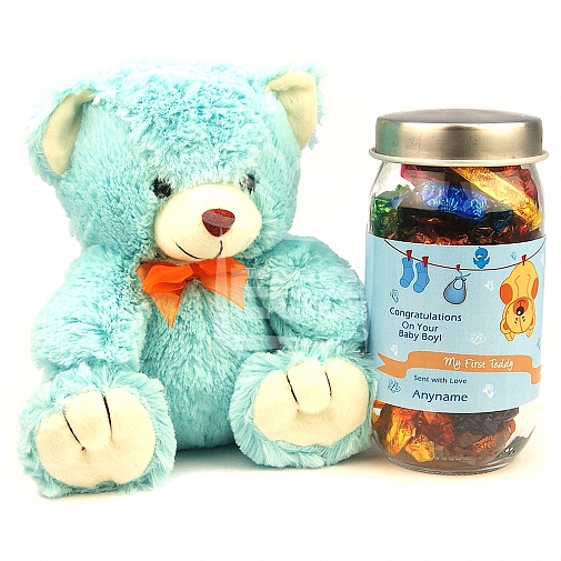 Personalised Baby Boy Jar with Teddy