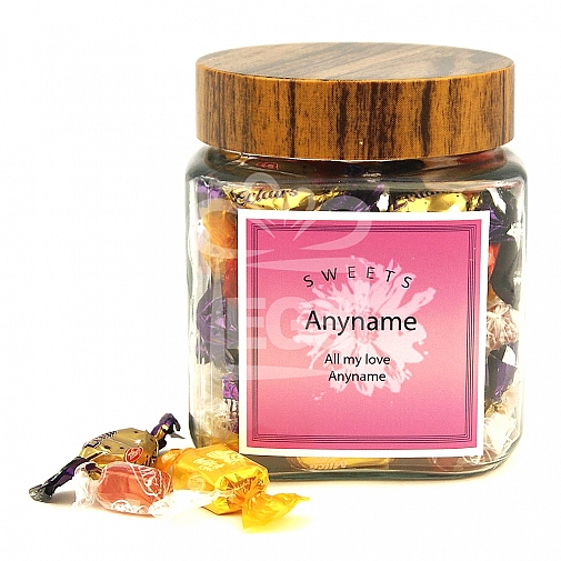 Personalised Jar of Assorted Candies - Pink Tag