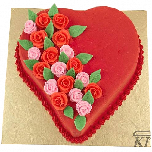 3Lbs Floral Red Heart Cake - Kitchen Cuisine