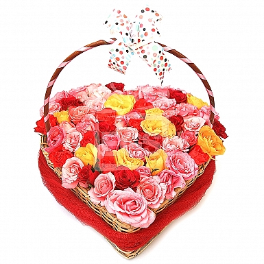 Mix Roses Heart Basket