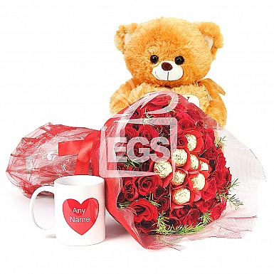 Red Roses with Cuddling Sentiments