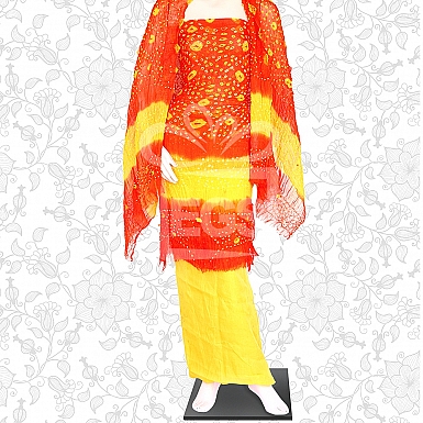Red and Yellow Crinkle Chiffon Dress-Unstitched