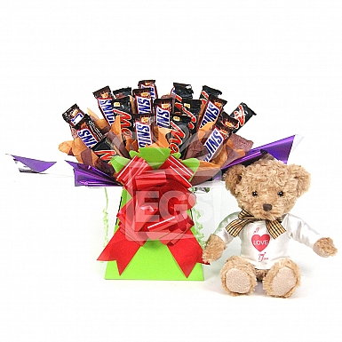 Snickers and Mars Bouquet With Bear Gift