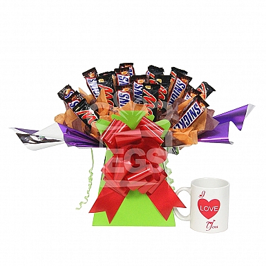 Snickers and Mars Bouquet With Heart Mug