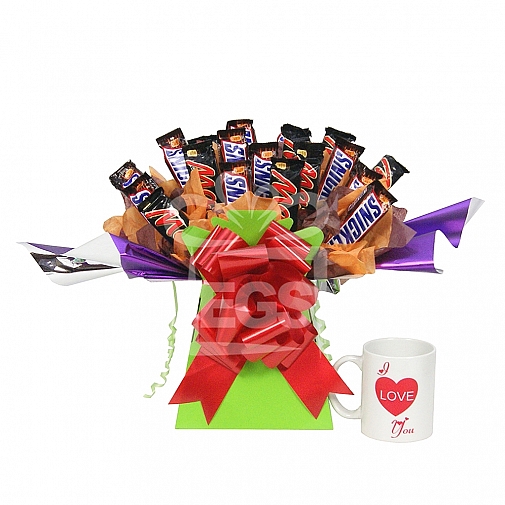 Snickers and Mars Bouquet With Heart Mug