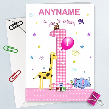 Baby Girl First Birthday Card