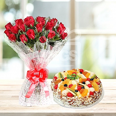 Flowers with 2Lbs Cake - Tehzeeb Bakers