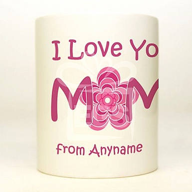 I Love Mom Flower Design - Personalised Mug