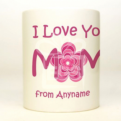 I Love Mom Flower Design - Personalised Mug
