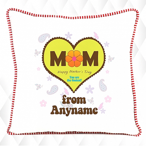 I Love Mom Green Heart Design - Personalised Cushion