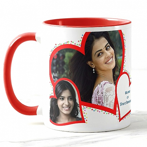 Photo Hearts with Red Handle - Personalised Mug