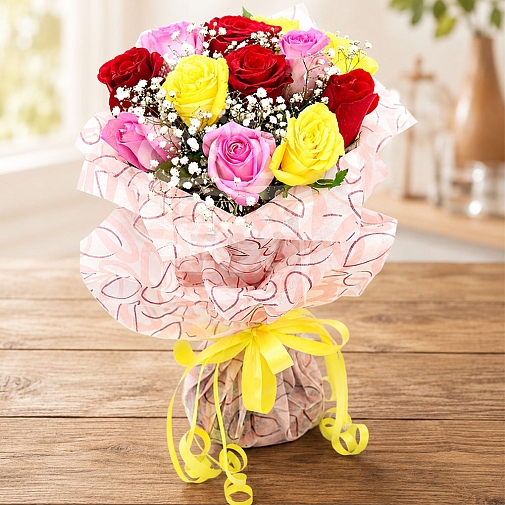 12 Imported Three Color Roses
