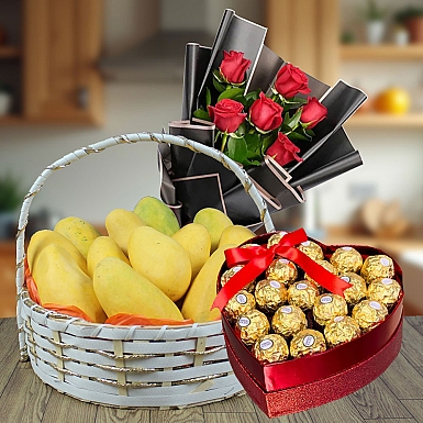 Mango Delight with Flowers and Chocolates