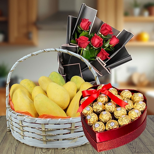 Mango Delight with Flowers and Chocolates