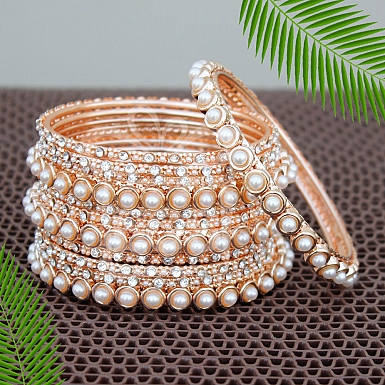 Peach Pearl Matching Bangles Set