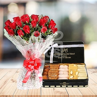 24 Red Roses and 2KG Mithai - PC Hotel