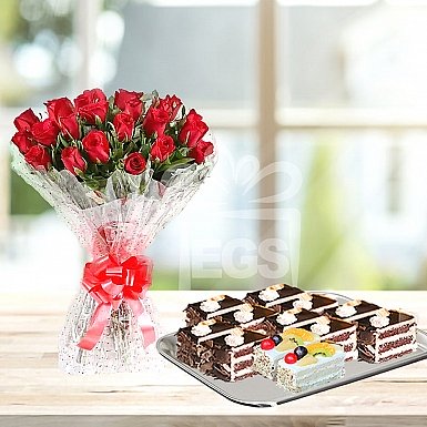 24 Red Roses with 12 Pastries - PC Hotel