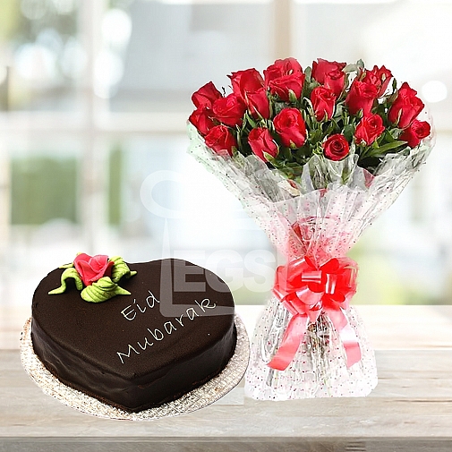 24 Red Roses with 2Lbs Eid Day Cake - PC Hotel