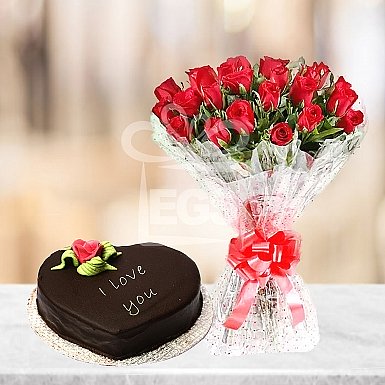 24 Red Roses with 2Lbs Heart Shape Cake - PC Hotel