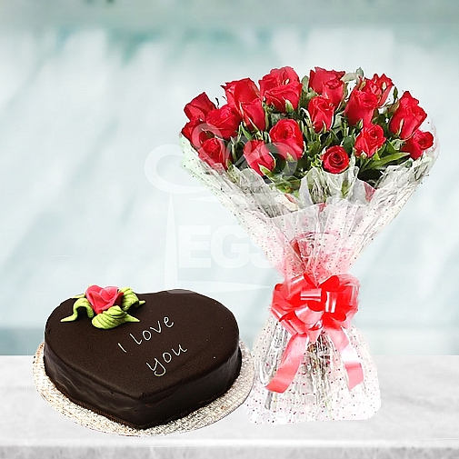 24 Red Roses with Heart Shape Cake - PC Hotel