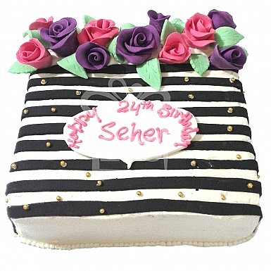 3lbs Black and White Stripes Floral Cake - Armeen