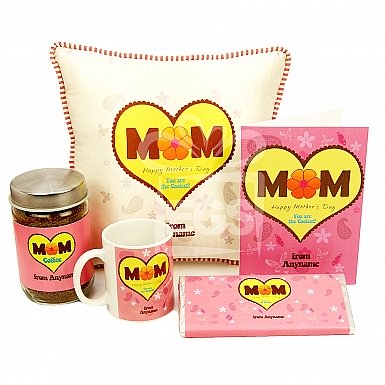 Coolest Mom Card + Coffee Ja r+ Mug + Chocolate + Cushion