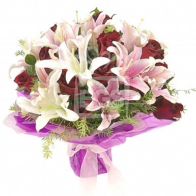 Red Roses and Lily Bouquet