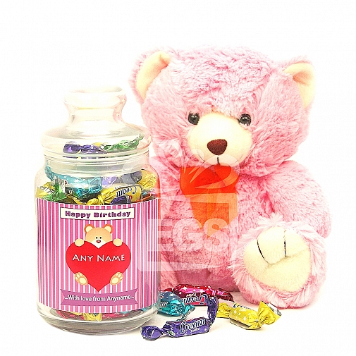 Personalised Birthday Candy Jar with Teddy