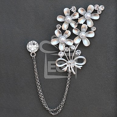 Double Chain Silver floral Brooch