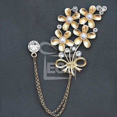Double Chain Golden floral Brooch