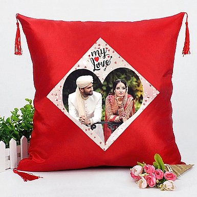 Personalised Red Color Photo Cushion