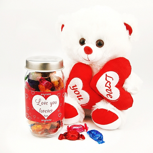 Quality Street Jar with Valentines Teddy
