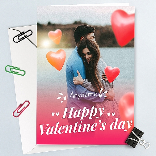 Valentinesday Heart Balloons  Personalised Photo Card