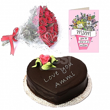 Flowers Cake Mum Card Gift Combo