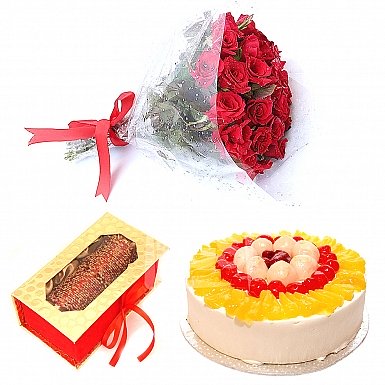 Bunch Of Red Roses + Cake and Bangles